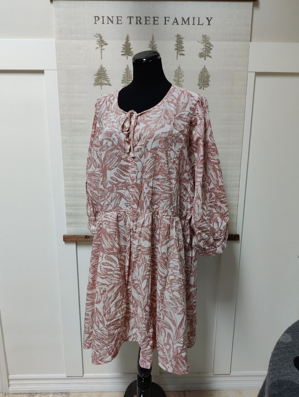 Reitmans x Toni Fifi Tropical Leaf Boho Midi Dress Mauve Pink Plus Size 3X - Picture 3 of 7
